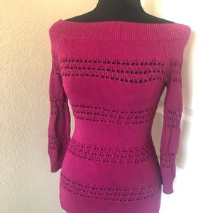 Bebe 1/4 length Sleeve knit thin magenta pink sweater